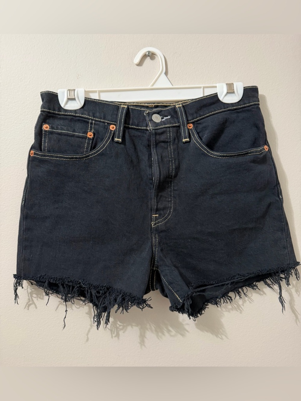 Levi's 501 Shorts Womens 27 Black High Rise Cutoff Denim Frayed Hem Button Fly